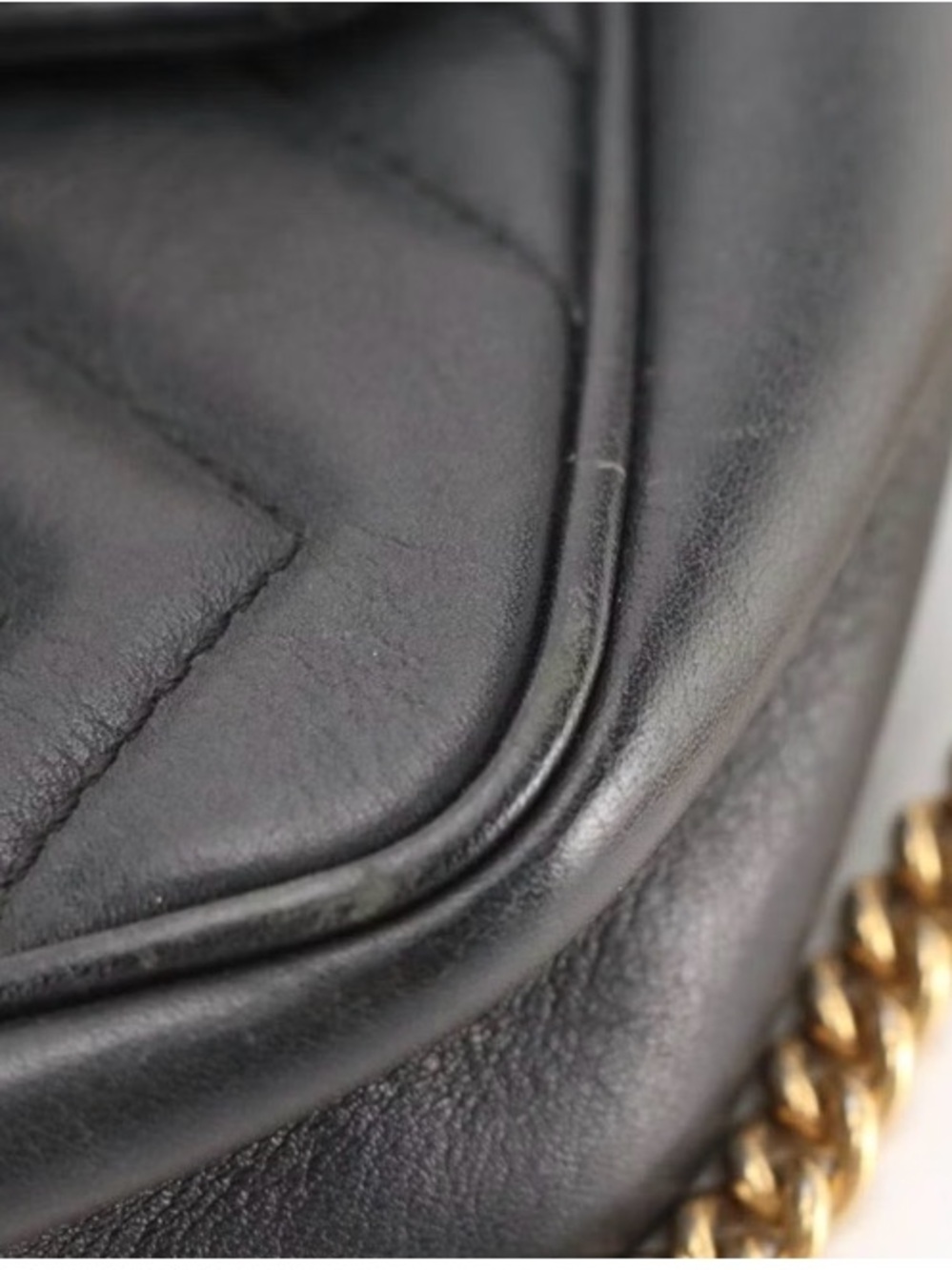 Gucci Black Quilted Leather Crossbody with Gold Chain Accent